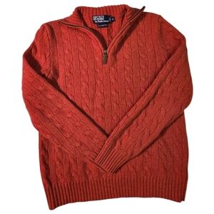 Ralph Lauren Rust Orange Lambswool Wool Cableknit Cable Knit Sweater SMALL S